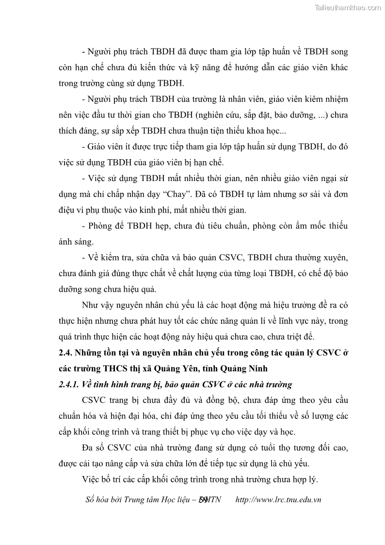 Luận văn thạc sĩ khoa học giáo dục Quản lý cơ sở vật chất ở các trường trung học cơ sở thị xã Quảng Yên, tỉnh Quảng Ninh - 6 Trang 69