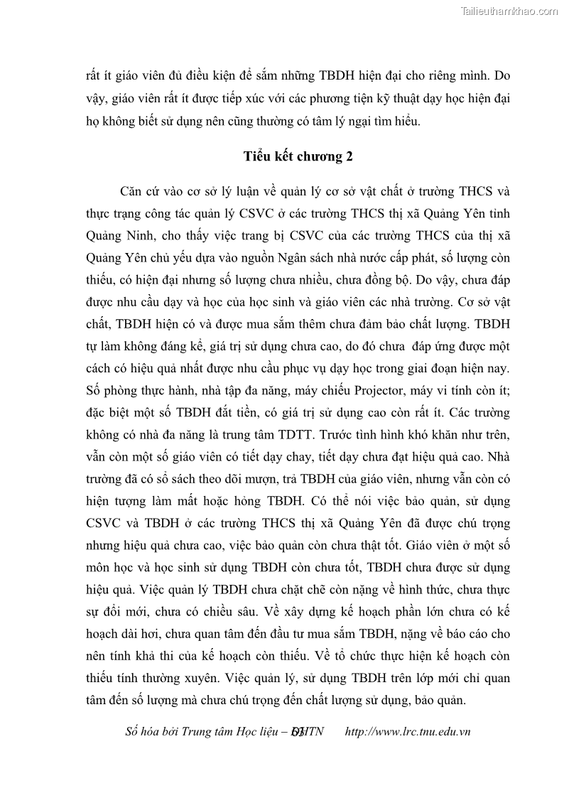 Luận văn thạc sĩ khoa học giáo dục Quản lý cơ sở vật chất ở các trường trung học cơ sở thị xã Quảng Yên, tỉnh Quảng Ninh - 7 Trang 73