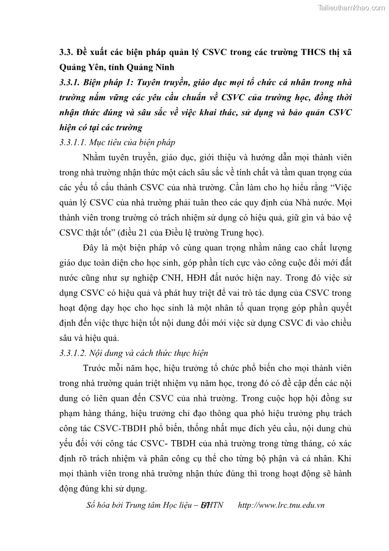 Luận văn thạc sĩ khoa học giáo dục Quản lý cơ sở vật chất ở các trường trung học cơ sở thị xã Quảng Yên, tỉnh Quảng Ninh - 7 Trang 77