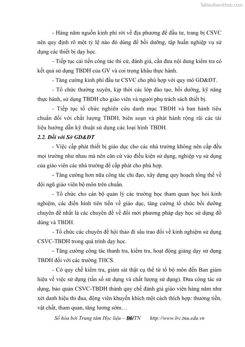 Luận văn thạc sĩ khoa học giáo dục Quản lý cơ sở vật chất ở các trường trung học cơ sở thị xã Quảng Yên, tỉnh Quảng Ninh - 8 Trang 96
