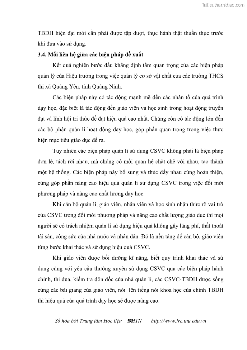 Luận văn thạc sĩ khoa học giáo dục Quản lý cơ sở vật chất ở các trường trung học cơ sở thị xã Quảng Yên, tỉnh Quảng Ninh - 8 Trang 89