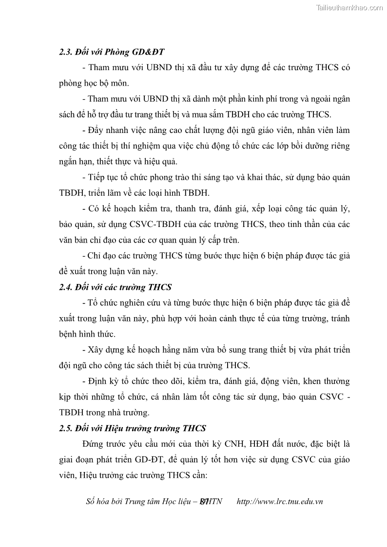Luận văn thạc sĩ khoa học giáo dục Quản lý cơ sở vật chất ở các trường trung học cơ sở thị xã Quảng Yên, tỉnh Quảng Ninh - 9 Trang 97