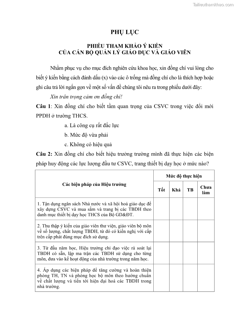 Luận văn thạc sĩ khoa học giáo dục Quản lý cơ sở vật chất ở các trường trung học cơ sở thị xã Quảng Yên, tỉnh Quảng Ninh - 9 Trang 101