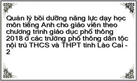 Quản lý bồi dưỡng năng lực dạy học môn tiếng Anh cho giáo viên theo chương trình giáo dục phổ thông 2018 ở các trường phổ thông dân tộc nội trú THCS và THPT tỉnh Lào Cai - 2