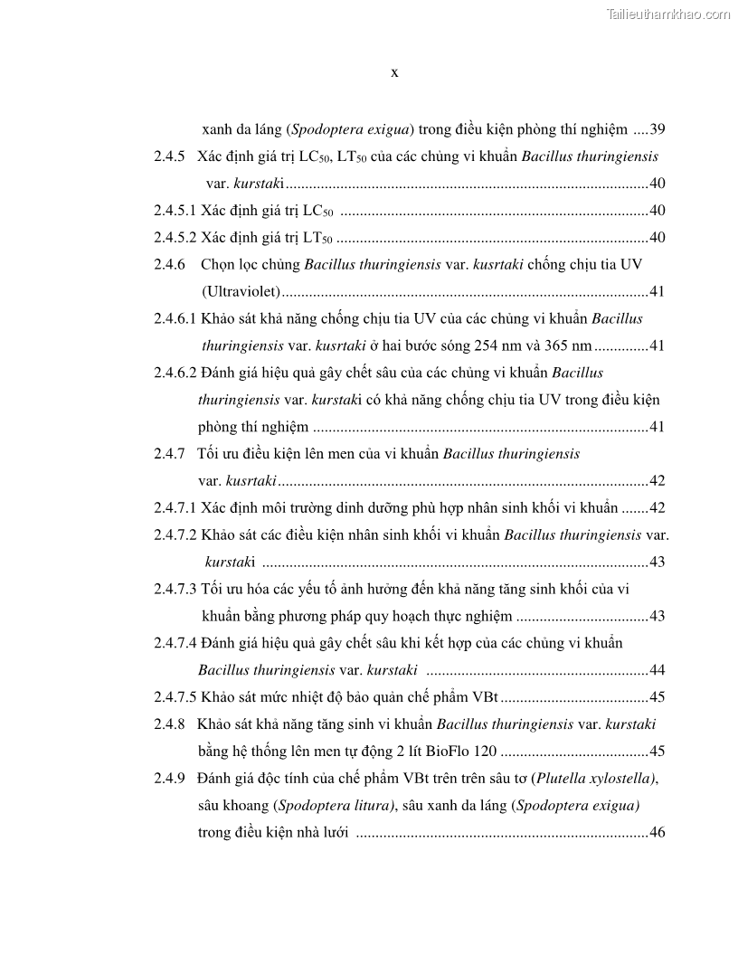 Luận án tiến sĩ bảo vệ thực vật Nghiên cứu sự đa dạng và độc tính của vi khuẩn Bacillus thuringiensis var. kurstaki trên sâu ăn lá hại rau ở Việt Nam - 1 Trang 12