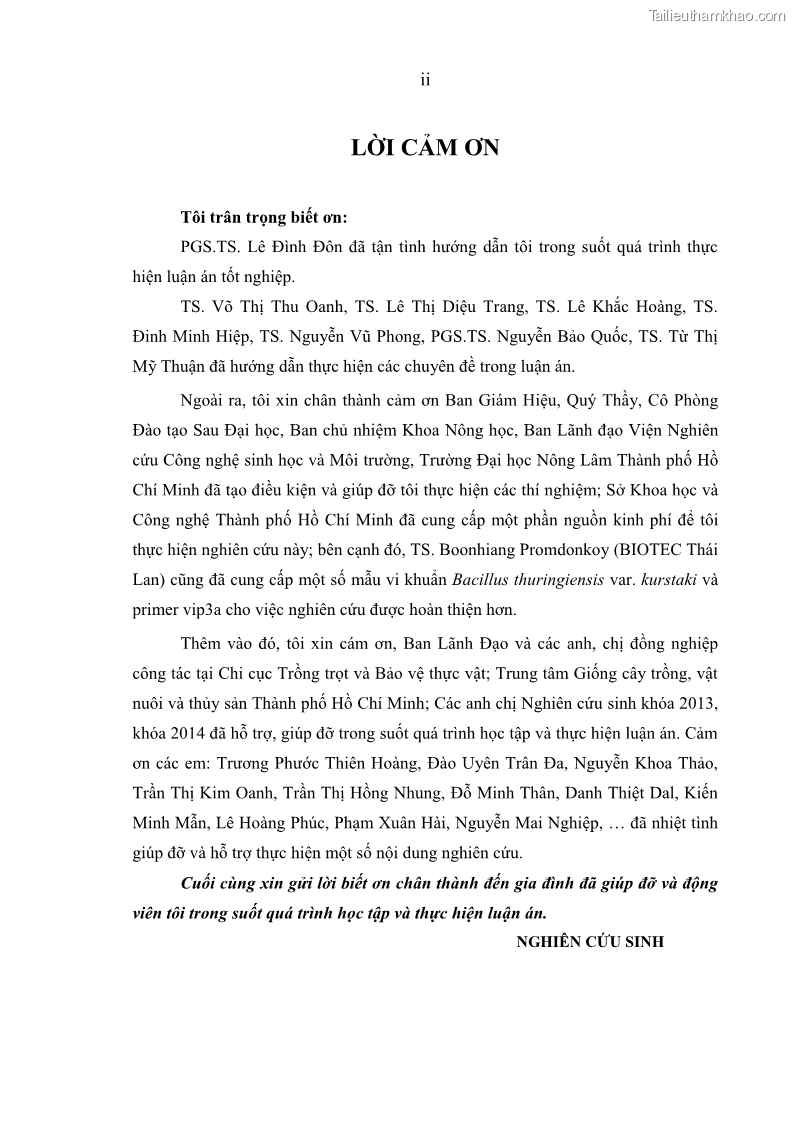 Luận án tiến sĩ bảo vệ thực vật Nghiên cứu sự đa dạng và độc tính của vi khuẩn Bacillus thuringiensis var. kurstaki trên sâu ăn lá hại rau ở Việt Nam - 1 Trang 4