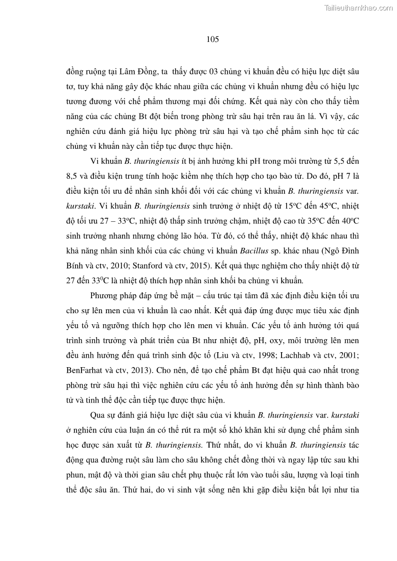 Luận án tiến sĩ bảo vệ thực vật Nghiên cứu sự đa dạng và độc tính của vi khuẩn Bacillus thuringiensis var. kurstaki trên sâu ăn lá hại rau ở Việt Nam - 11 Trang 131
