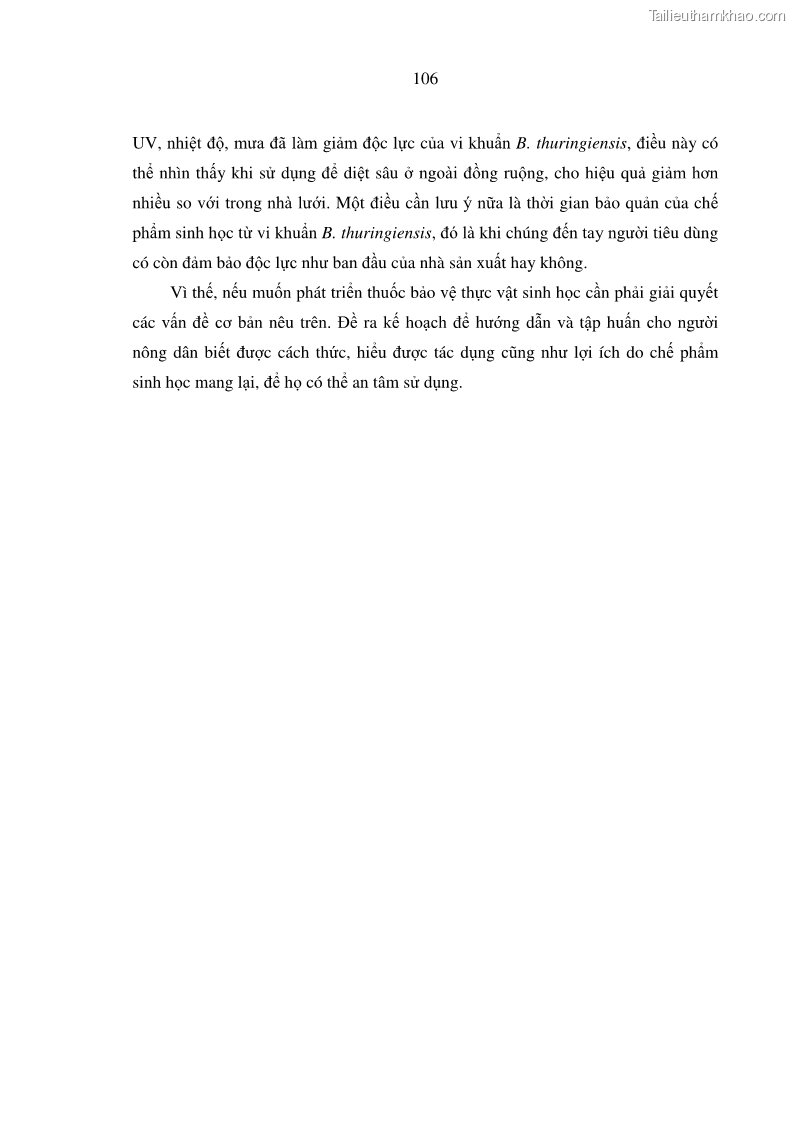 Luận án tiến sĩ bảo vệ thực vật Nghiên cứu sự đa dạng và độc tính của vi khuẩn Bacillus thuringiensis var. kurstaki trên sâu ăn lá hại rau ở Việt Nam - 11 Trang 132