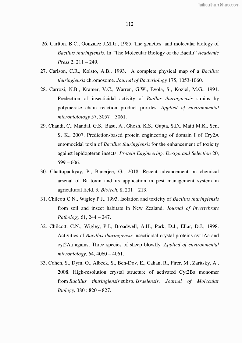 Luận án tiến sĩ bảo vệ thực vật Nghiên cứu sự đa dạng và độc tính của vi khuẩn Bacillus thuringiensis var. kurstaki trên sâu ăn lá hại rau ở Việt Nam - 12 Trang 138