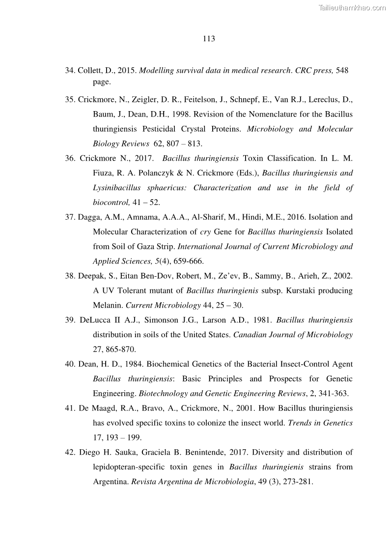 Luận án tiến sĩ bảo vệ thực vật Nghiên cứu sự đa dạng và độc tính của vi khuẩn Bacillus thuringiensis var. kurstaki trên sâu ăn lá hại rau ở Việt Nam - 12 Trang 139