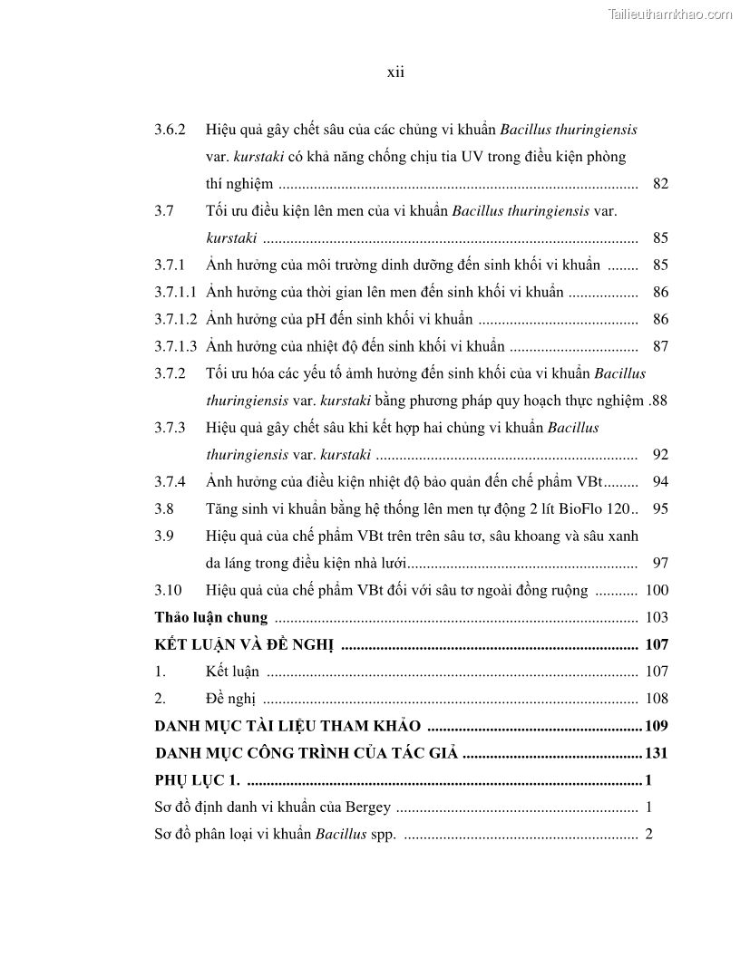 Luận án tiến sĩ bảo vệ thực vật Nghiên cứu sự đa dạng và độc tính của vi khuẩn Bacillus thuringiensis var. kurstaki trên sâu ăn lá hại rau ở Việt Nam - 2 Trang 14