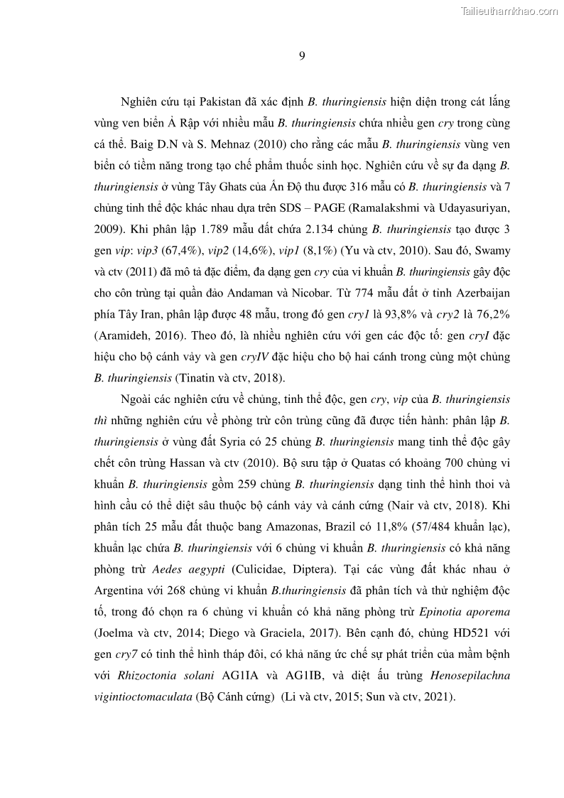 Luận án tiến sĩ bảo vệ thực vật Nghiên cứu sự đa dạng và độc tính của vi khuẩn Bacillus thuringiensis var. kurstaki trên sâu ăn lá hại rau ở Việt Nam - 3 Trang 35