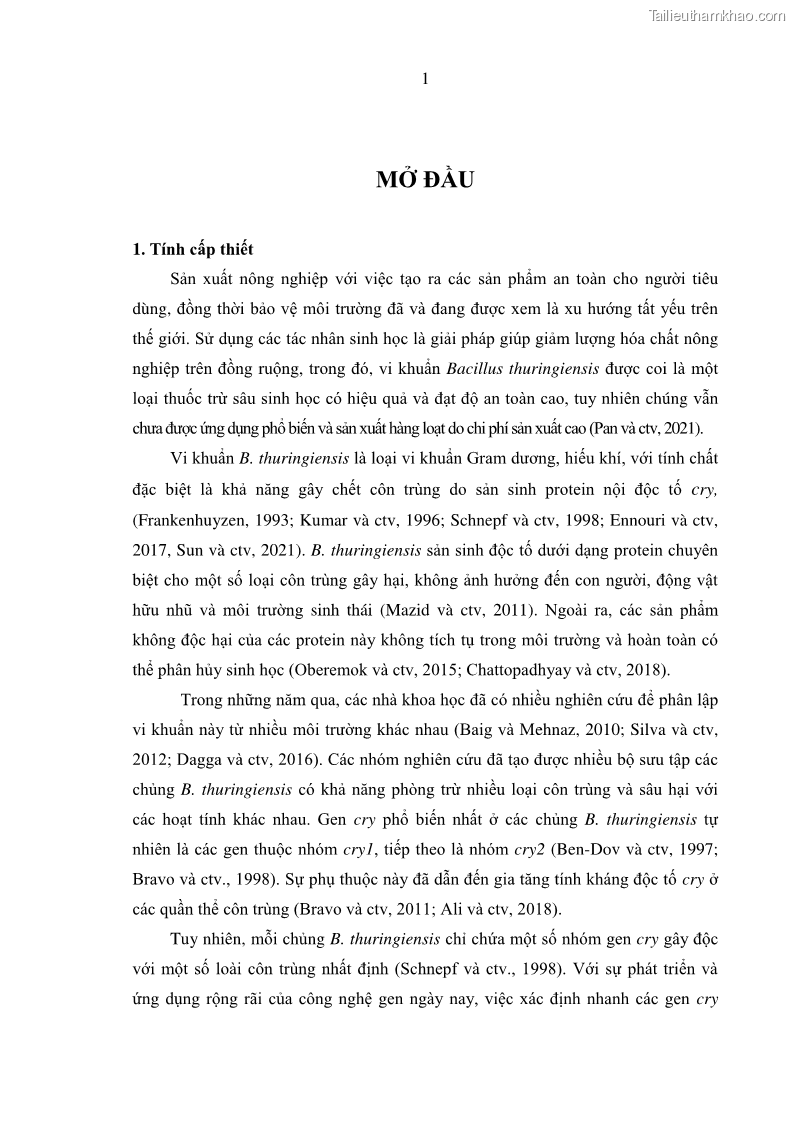 Luận án tiến sĩ bảo vệ thực vật Nghiên cứu sự đa dạng và độc tính của vi khuẩn Bacillus thuringiensis var. kurstaki trên sâu ăn lá hại rau ở Việt Nam - 3 Trang 27