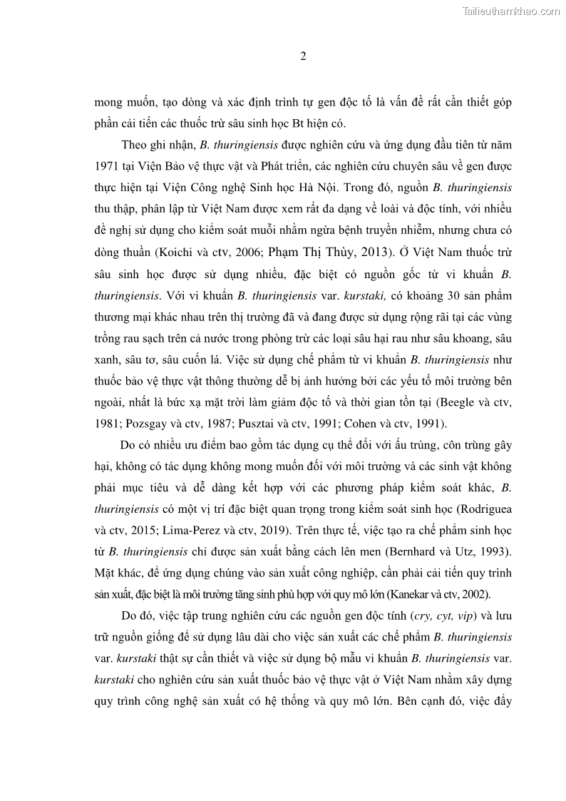 Luận án tiến sĩ bảo vệ thực vật Nghiên cứu sự đa dạng và độc tính của vi khuẩn Bacillus thuringiensis var. kurstaki trên sâu ăn lá hại rau ở Việt Nam - 3 Trang 28