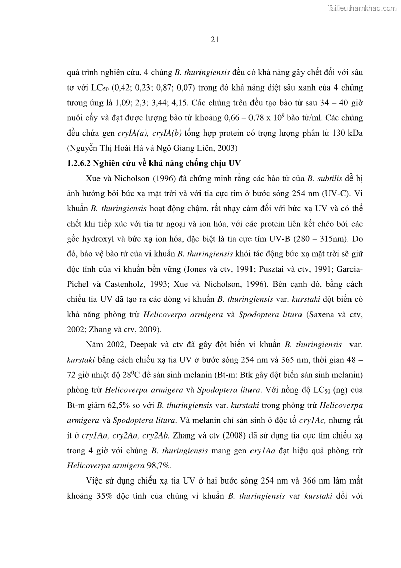 Luận án tiến sĩ bảo vệ thực vật Nghiên cứu sự đa dạng và độc tính của vi khuẩn Bacillus thuringiensis var. kurstaki trên sâu ăn lá hại rau ở Việt Nam - 4 Trang 47