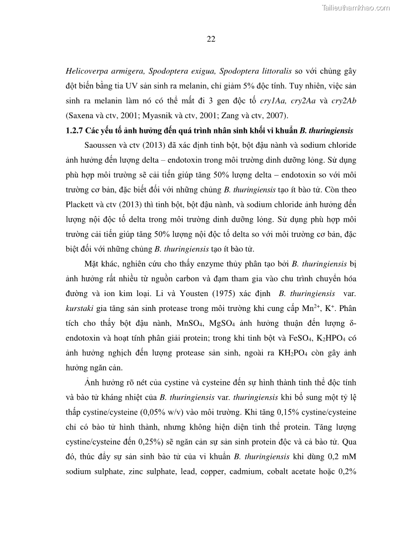 Luận án tiến sĩ bảo vệ thực vật Nghiên cứu sự đa dạng và độc tính của vi khuẩn Bacillus thuringiensis var. kurstaki trên sâu ăn lá hại rau ở Việt Nam - 4 Trang 48