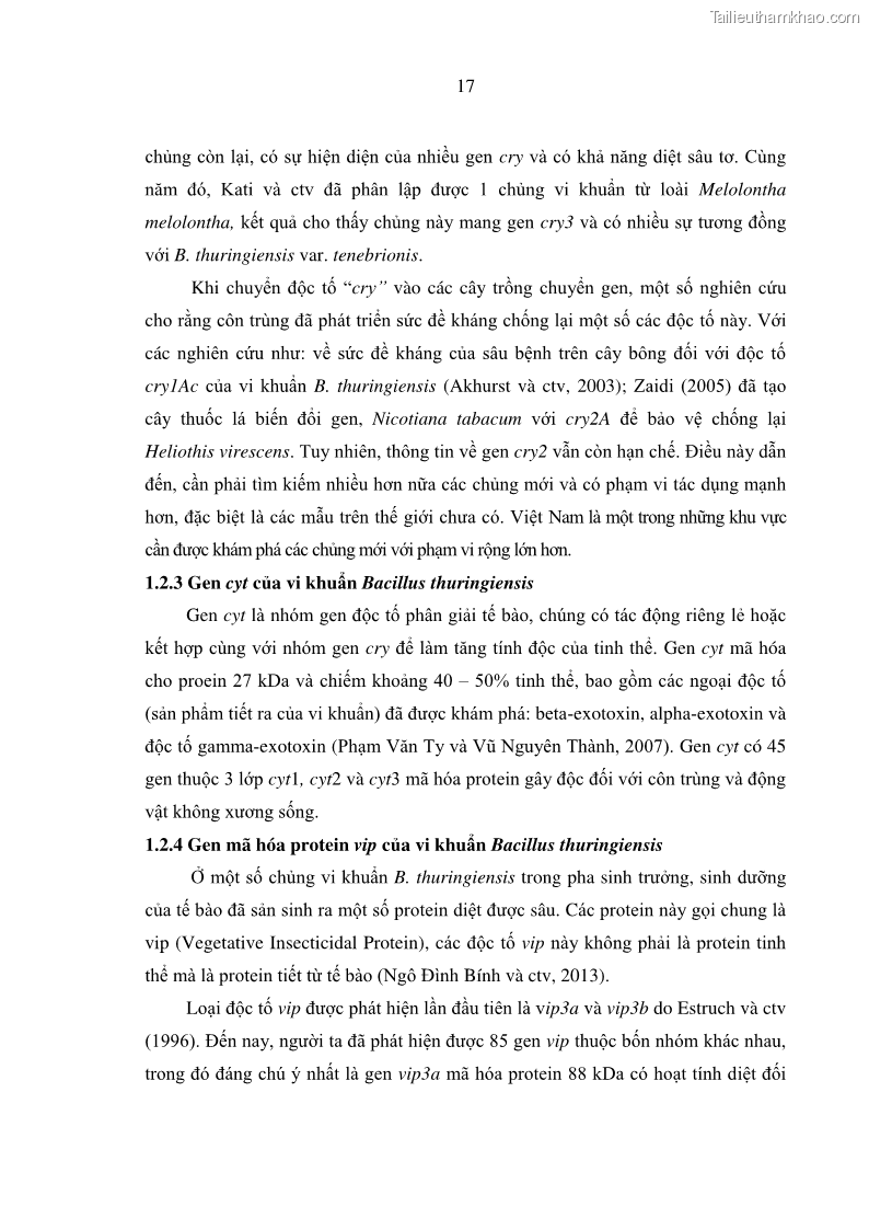 Luận án tiến sĩ bảo vệ thực vật Nghiên cứu sự đa dạng và độc tính của vi khuẩn Bacillus thuringiensis var. kurstaki trên sâu ăn lá hại rau ở Việt Nam - 4 Trang 43