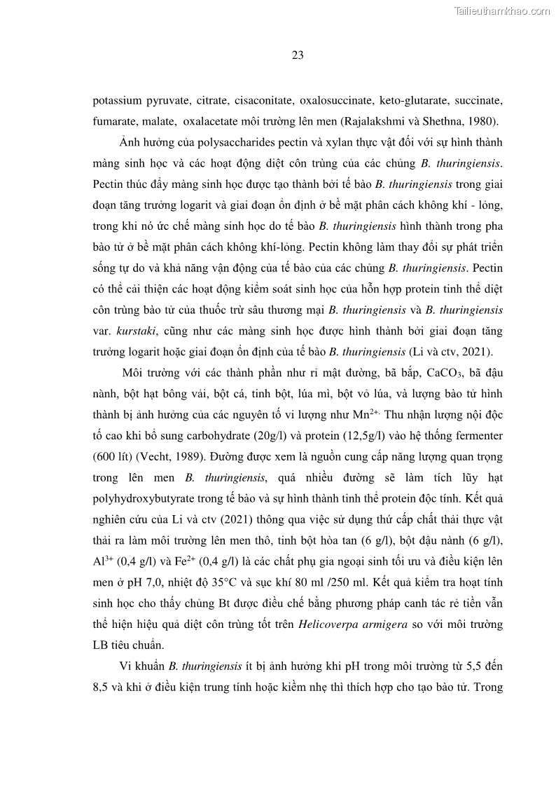 Luận án tiến sĩ bảo vệ thực vật Nghiên cứu sự đa dạng và độc tính của vi khuẩn Bacillus thuringiensis var. kurstaki trên sâu ăn lá hại rau ở Việt Nam - 5 Trang 49