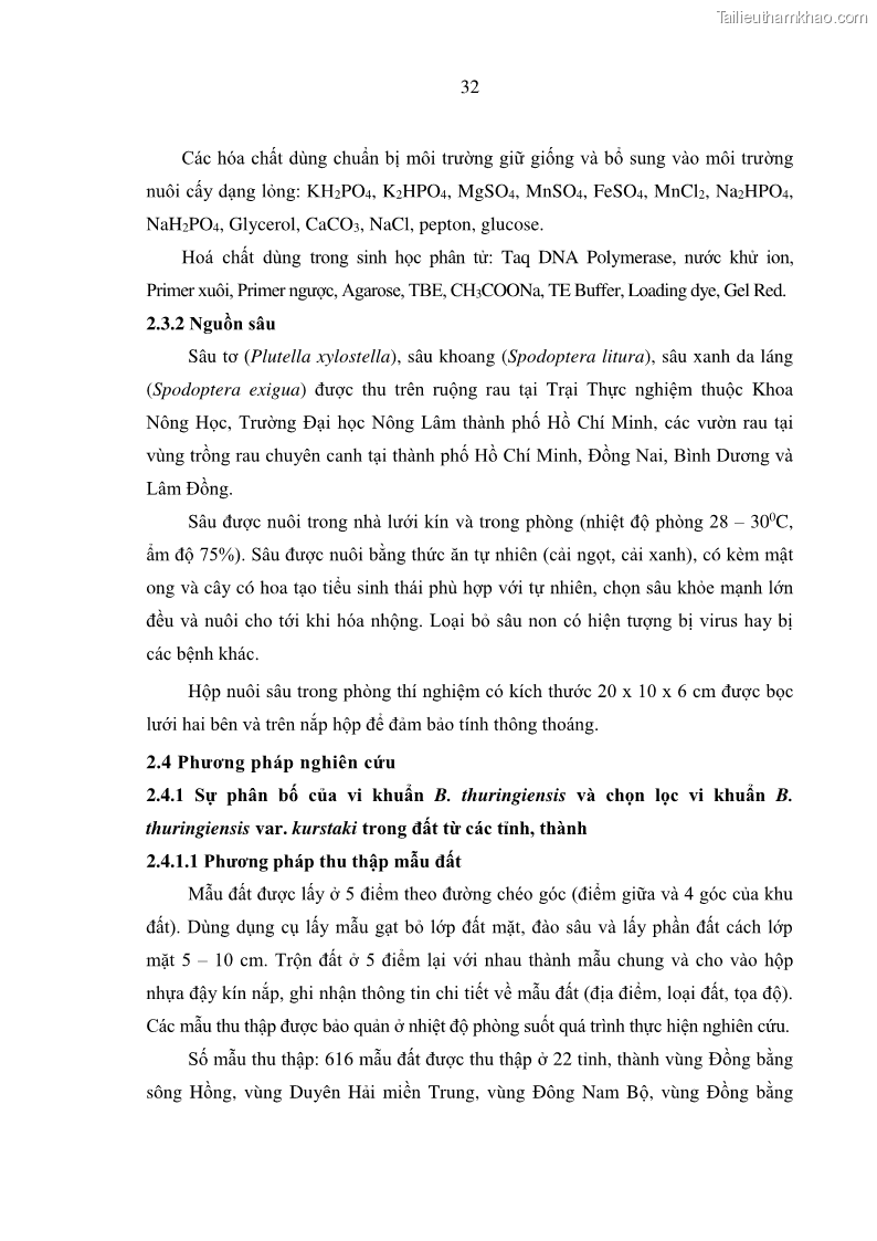 Luận án tiến sĩ bảo vệ thực vật Nghiên cứu sự đa dạng và độc tính của vi khuẩn Bacillus thuringiensis var. kurstaki trên sâu ăn lá hại rau ở Việt Nam - 5 Trang 58
