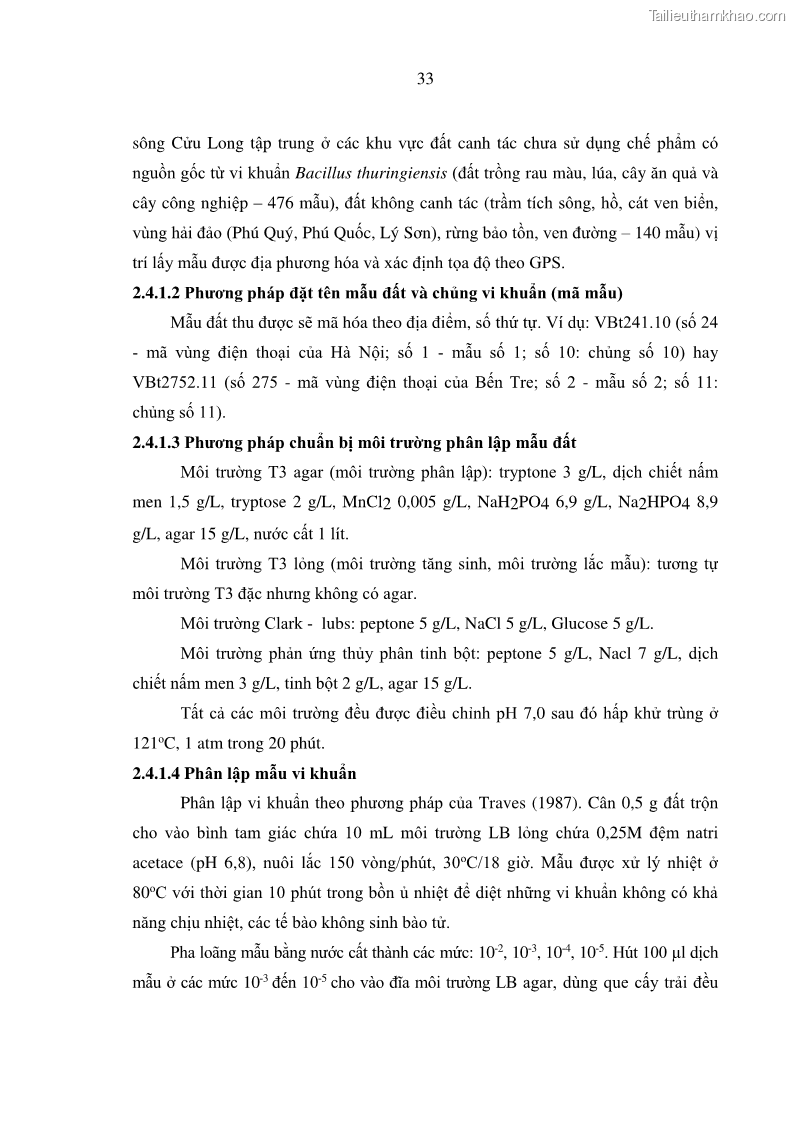 Luận án tiến sĩ bảo vệ thực vật Nghiên cứu sự đa dạng và độc tính của vi khuẩn Bacillus thuringiensis var. kurstaki trên sâu ăn lá hại rau ở Việt Nam - 5 Trang 59