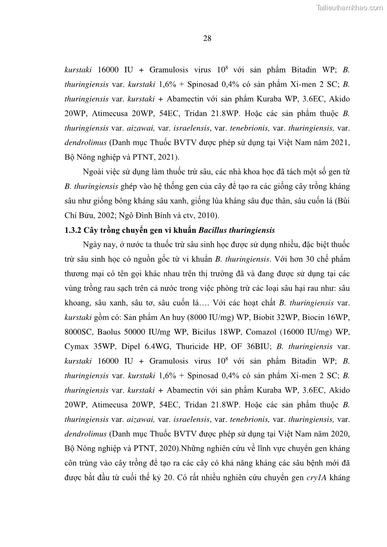 Luận án tiến sĩ bảo vệ thực vật Nghiên cứu sự đa dạng và độc tính của vi khuẩn Bacillus thuringiensis var. kurstaki trên sâu ăn lá hại rau ở Việt Nam - 5 Trang 54