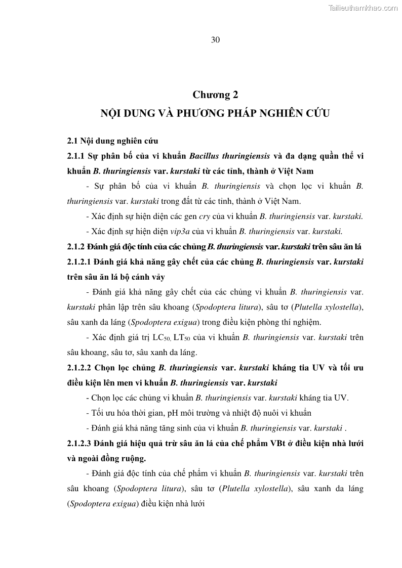 Luận án tiến sĩ bảo vệ thực vật Nghiên cứu sự đa dạng và độc tính của vi khuẩn Bacillus thuringiensis var. kurstaki trên sâu ăn lá hại rau ở Việt Nam - 5 Trang 56