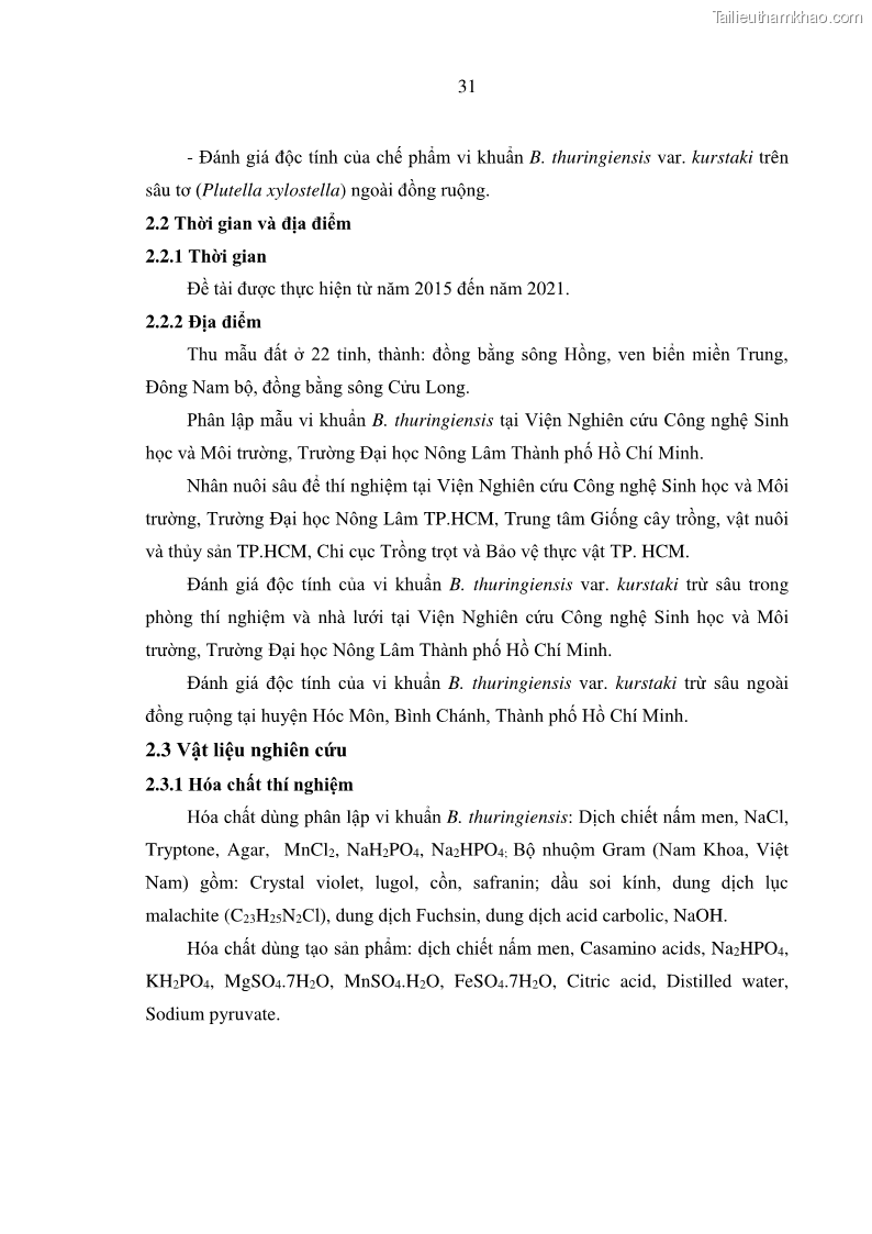 Luận án tiến sĩ bảo vệ thực vật Nghiên cứu sự đa dạng và độc tính của vi khuẩn Bacillus thuringiensis var. kurstaki trên sâu ăn lá hại rau ở Việt Nam - 5 Trang 57