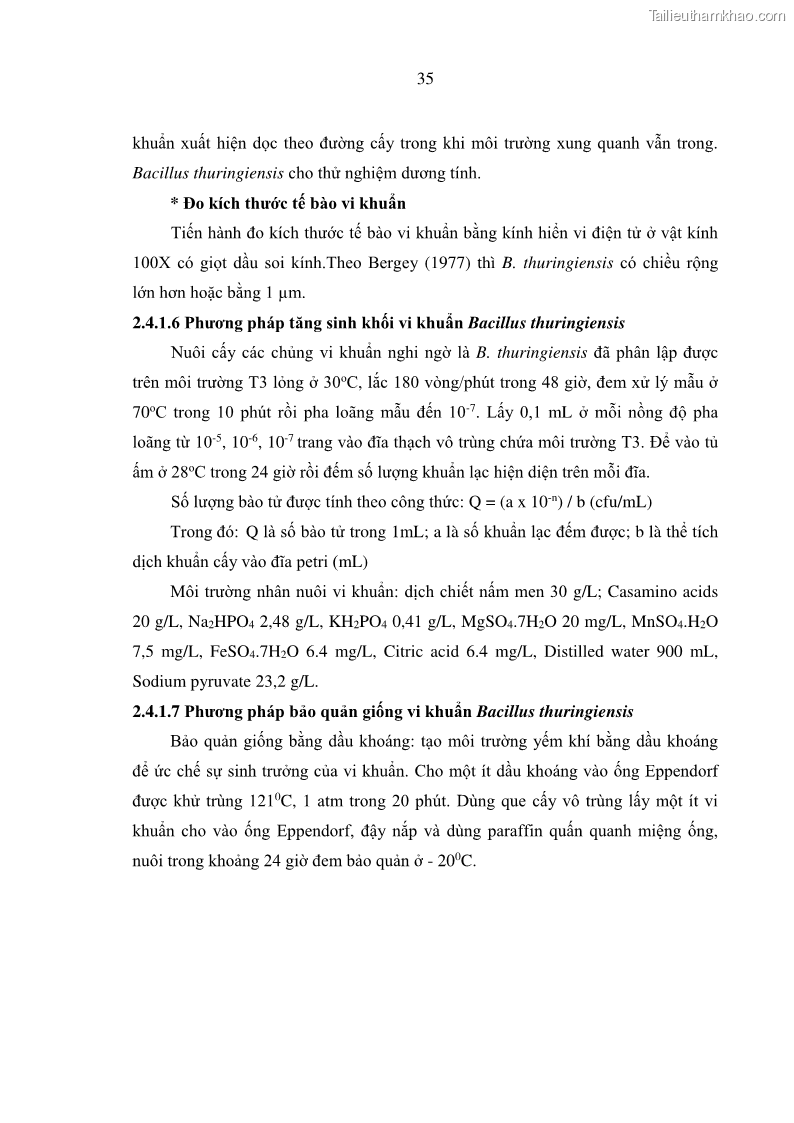 Luận án tiến sĩ bảo vệ thực vật Nghiên cứu sự đa dạng và độc tính của vi khuẩn Bacillus thuringiensis var. kurstaki trên sâu ăn lá hại rau ở Việt Nam - 6 Trang 61