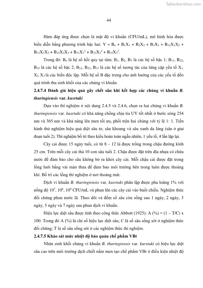 Luận án tiến sĩ bảo vệ thực vật Nghiên cứu sự đa dạng và độc tính của vi khuẩn Bacillus thuringiensis var. kurstaki trên sâu ăn lá hại rau ở Việt Nam - 6 Trang 70