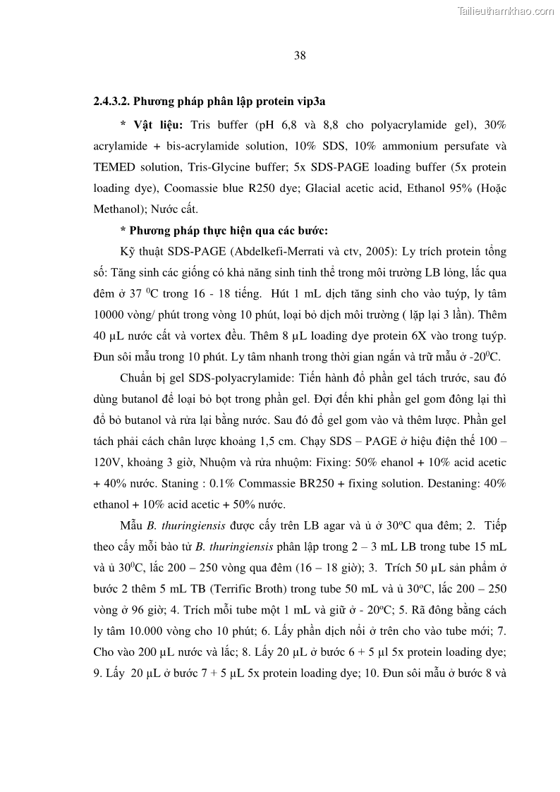 Luận án tiến sĩ bảo vệ thực vật Nghiên cứu sự đa dạng và độc tính của vi khuẩn Bacillus thuringiensis var. kurstaki trên sâu ăn lá hại rau ở Việt Nam - 6 Trang 64