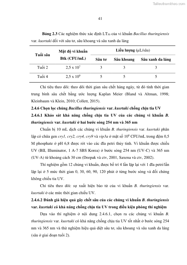 Luận án tiến sĩ bảo vệ thực vật Nghiên cứu sự đa dạng và độc tính của vi khuẩn Bacillus thuringiensis var. kurstaki trên sâu ăn lá hại rau ở Việt Nam - 6 Trang 67