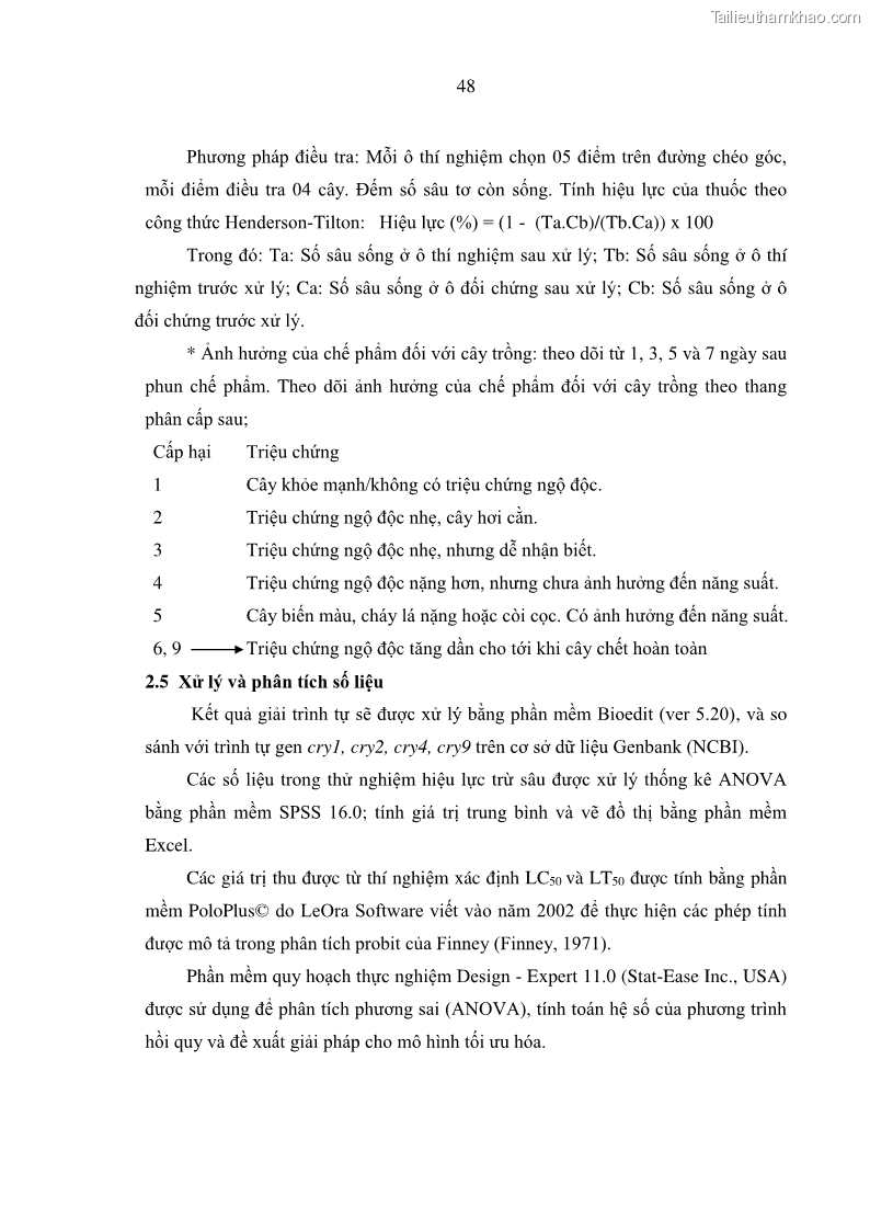 Luận án tiến sĩ bảo vệ thực vật Nghiên cứu sự đa dạng và độc tính của vi khuẩn Bacillus thuringiensis var. kurstaki trên sâu ăn lá hại rau ở Việt Nam - 7 Trang 74