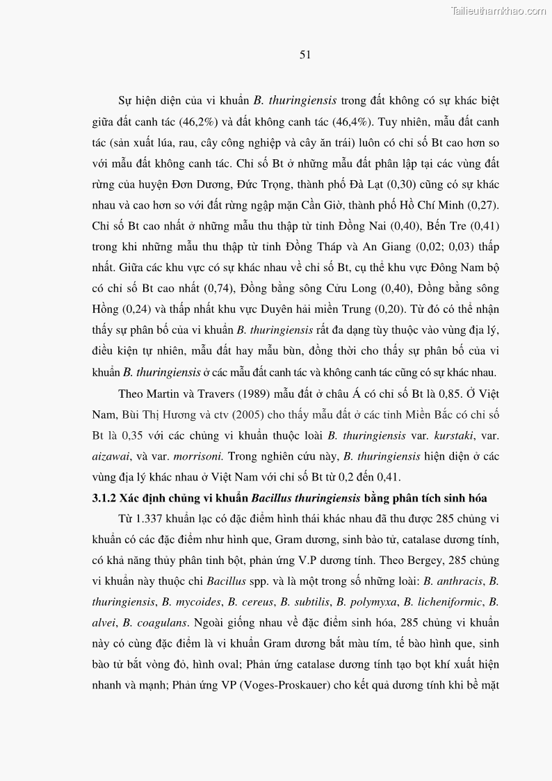 Luận án tiến sĩ bảo vệ thực vật Nghiên cứu sự đa dạng và độc tính của vi khuẩn Bacillus thuringiensis var. kurstaki trên sâu ăn lá hại rau ở Việt Nam - 7 Trang 77