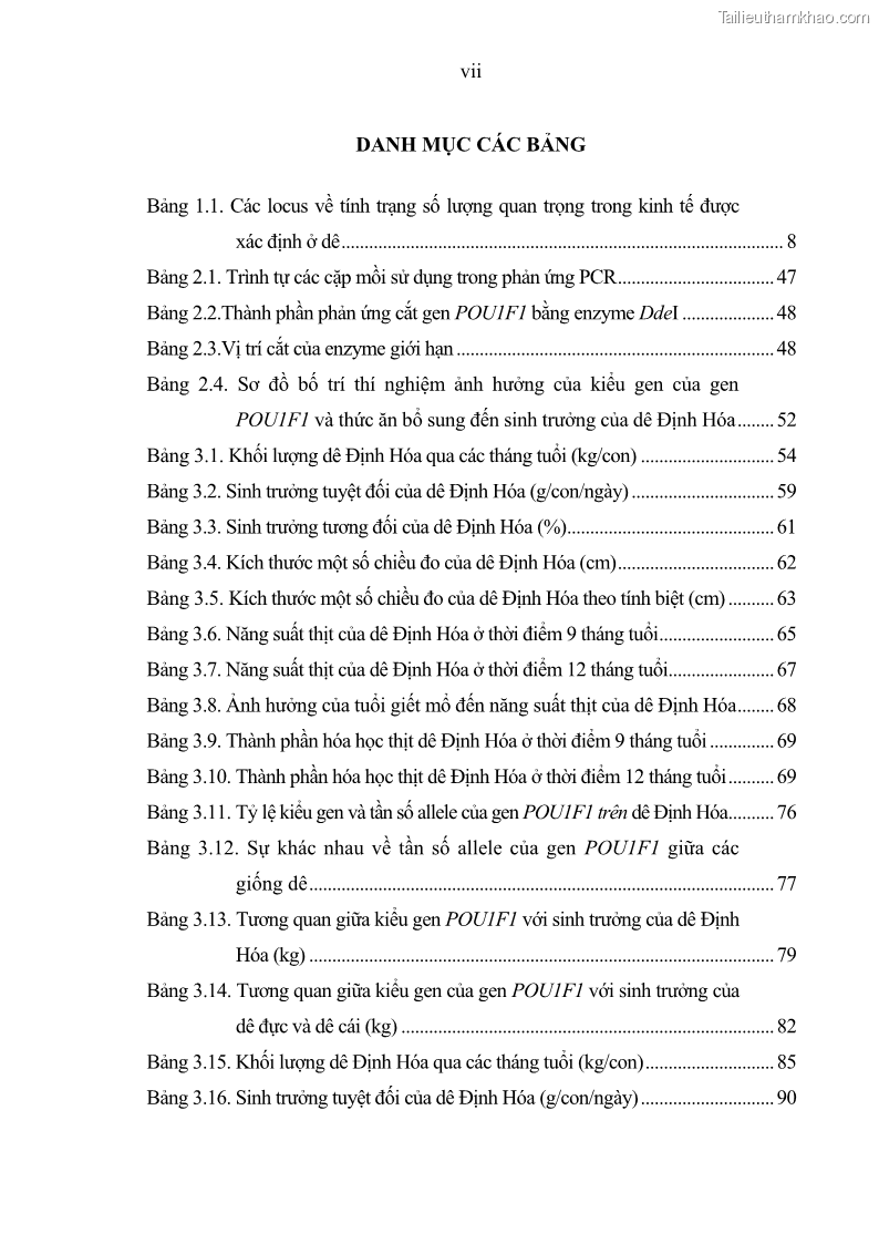 Luận án tiến sĩ chăn nuôi Đặc điểm sinh trưởng và mối tương quan đa hình gen POU1F1 với tính trạng sinh trưởng của dê địa phương Định Hóa - 1 Trang 9
