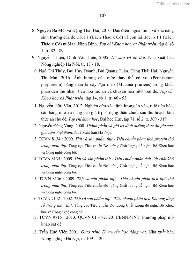 Luận án tiến sĩ chăn nuôi Đặc điểm sinh trưởng và mối tương quan đa hình gen POU1F1 với tính trạng sinh trưởng của dê địa phương Định Hóa - 10 Trang 120