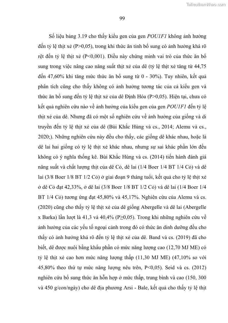 Luận án tiến sĩ chăn nuôi Đặc điểm sinh trưởng và mối tương quan đa hình gen POU1F1 với tính trạng sinh trưởng của dê địa phương Định Hóa - 10 Trang 112