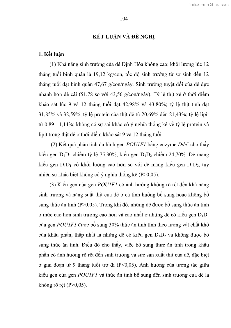 Luận án tiến sĩ chăn nuôi Đặc điểm sinh trưởng và mối tương quan đa hình gen POU1F1 với tính trạng sinh trưởng của dê địa phương Định Hóa - 10 Trang 117