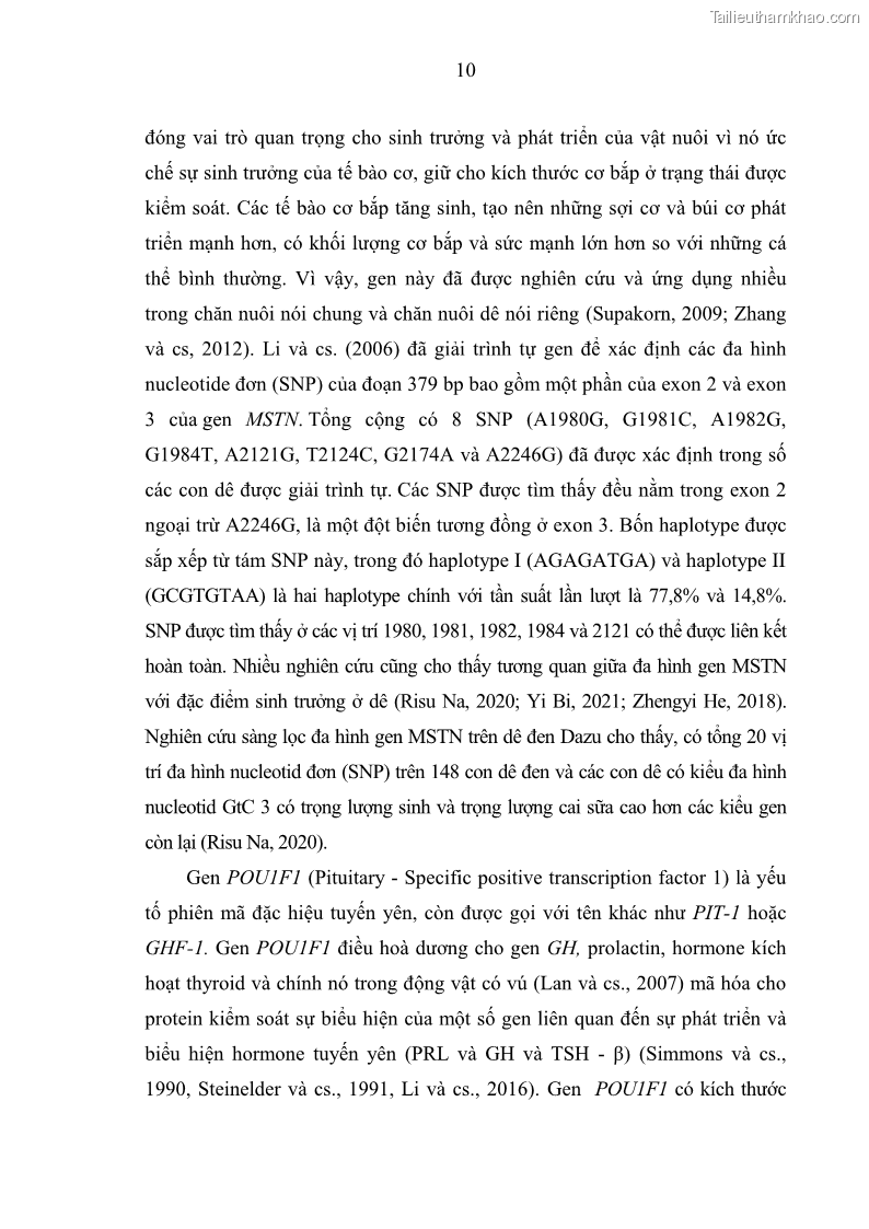 Luận án tiến sĩ chăn nuôi Đặc điểm sinh trưởng và mối tương quan đa hình gen POU1F1 với tính trạng sinh trưởng của dê địa phương Định Hóa - 2 Trang 23