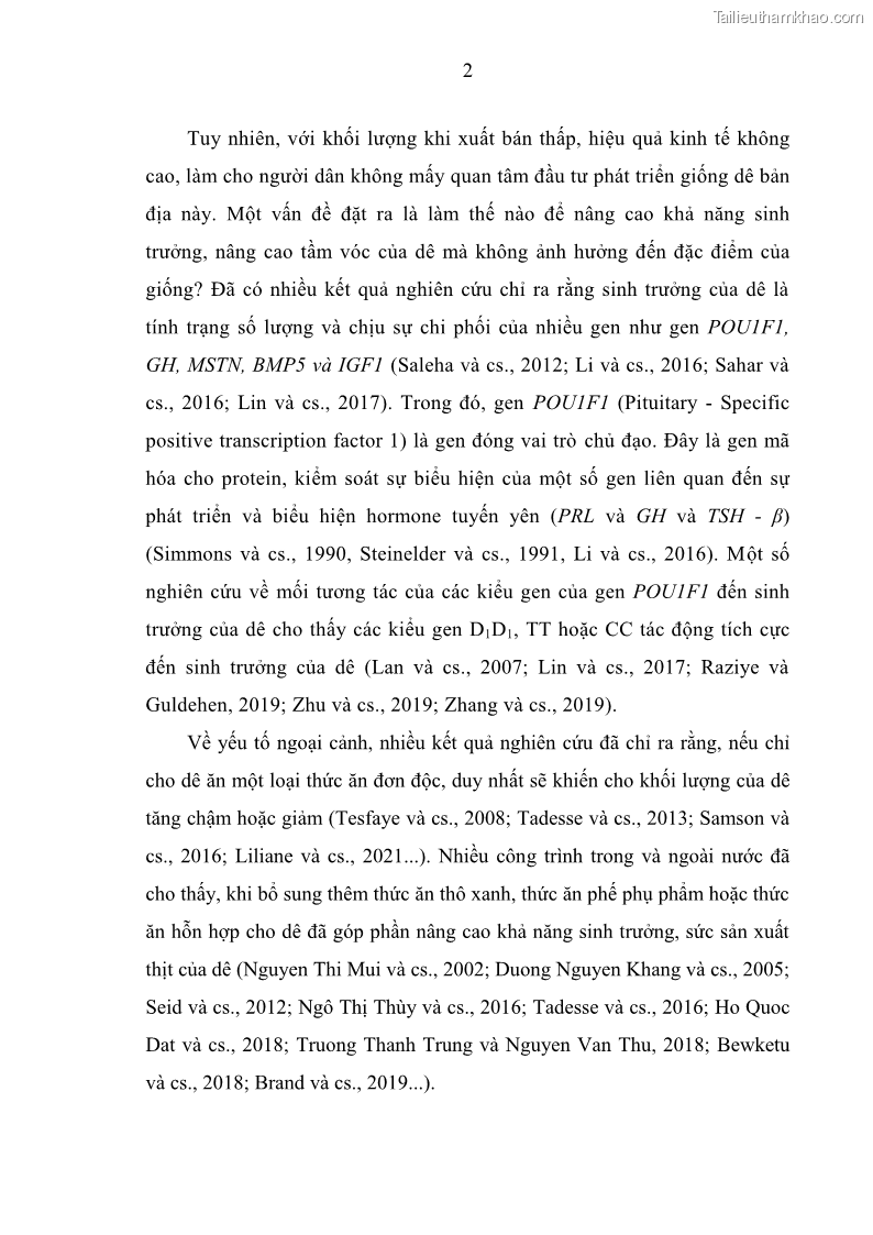 Luận án tiến sĩ chăn nuôi Đặc điểm sinh trưởng và mối tương quan đa hình gen POU1F1 với tính trạng sinh trưởng của dê địa phương Định Hóa - 2 Trang 15