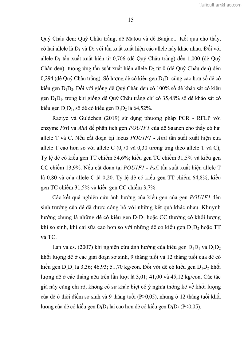 Luận án tiến sĩ chăn nuôi Đặc điểm sinh trưởng và mối tương quan đa hình gen POU1F1 với tính trạng sinh trưởng của dê địa phương Định Hóa - 3 Trang 28