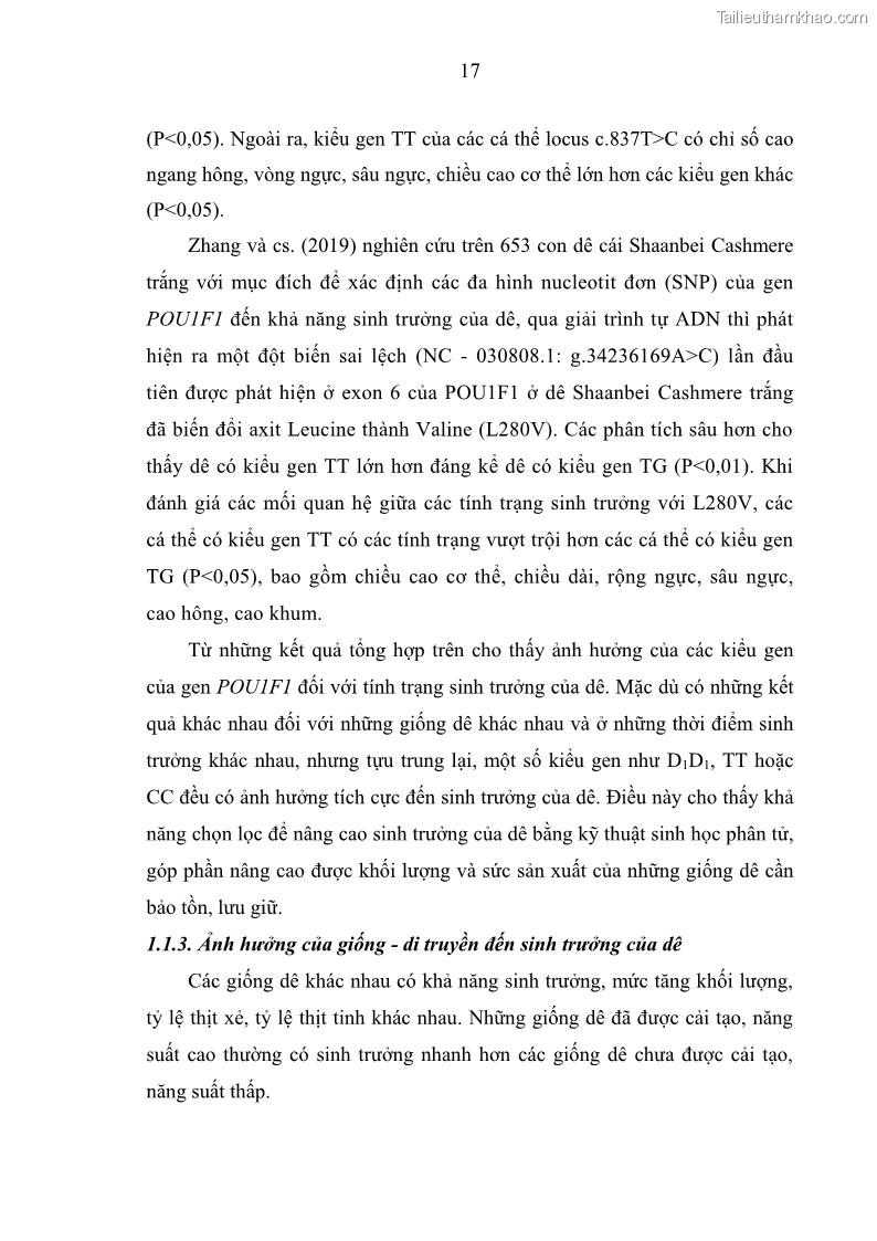 Luận án tiến sĩ chăn nuôi Đặc điểm sinh trưởng và mối tương quan đa hình gen POU1F1 với tính trạng sinh trưởng của dê địa phương Định Hóa - 3 Trang 30