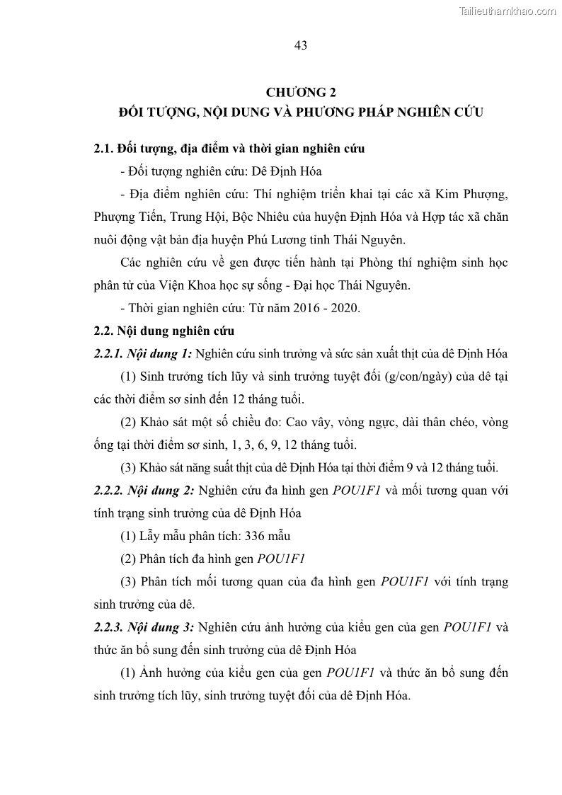 Luận án tiến sĩ chăn nuôi Đặc điểm sinh trưởng và mối tương quan đa hình gen POU1F1 với tính trạng sinh trưởng của dê địa phương Định Hóa - 5 Trang 56