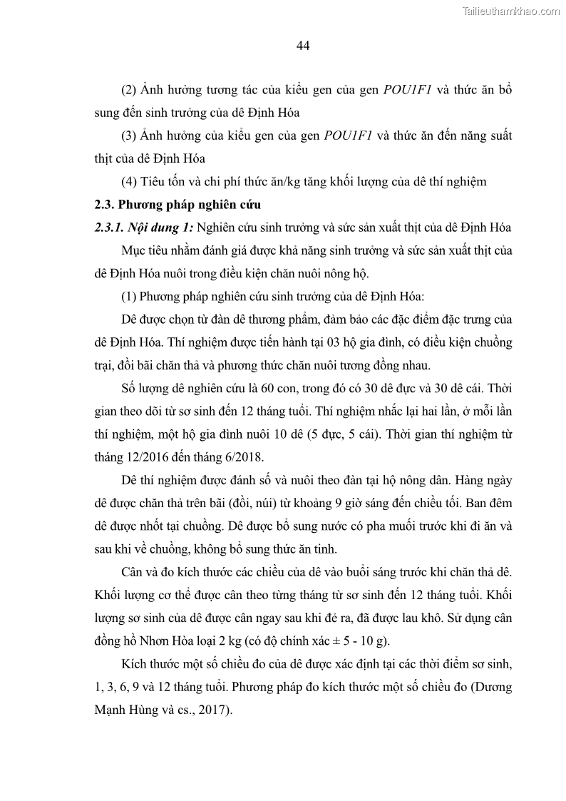 Luận án tiến sĩ chăn nuôi Đặc điểm sinh trưởng và mối tương quan đa hình gen POU1F1 với tính trạng sinh trưởng của dê địa phương Định Hóa - 5 Trang 57