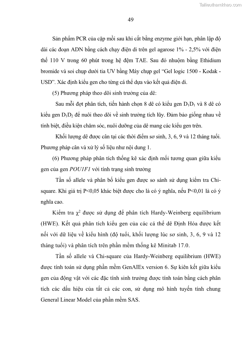 Luận án tiến sĩ chăn nuôi Đặc điểm sinh trưởng và mối tương quan đa hình gen POU1F1 với tính trạng sinh trưởng của dê địa phương Định Hóa - 6 Trang 62