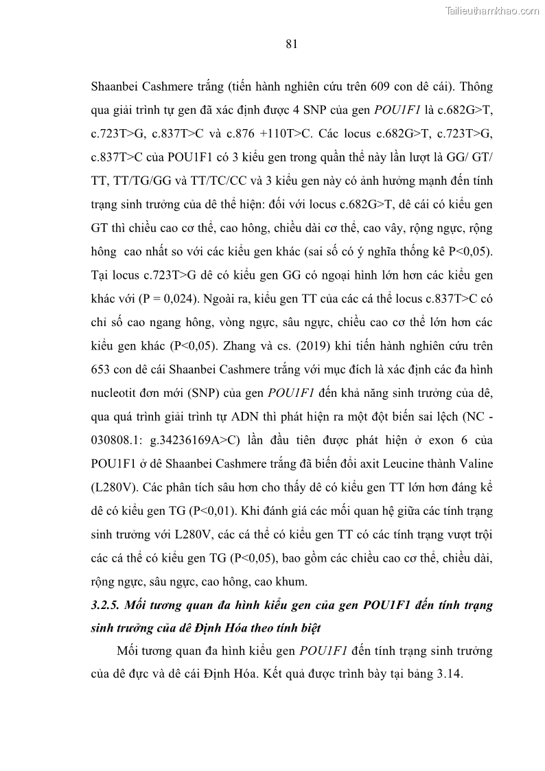 Luận án tiến sĩ chăn nuôi Đặc điểm sinh trưởng và mối tương quan đa hình gen POU1F1 với tính trạng sinh trưởng của dê địa phương Định Hóa - 8 Trang 94