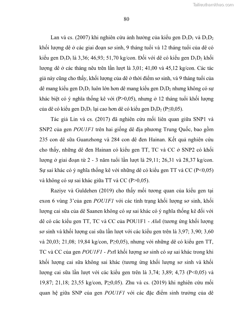 Luận án tiến sĩ chăn nuôi Đặc điểm sinh trưởng và mối tương quan đa hình gen POU1F1 với tính trạng sinh trưởng của dê địa phương Định Hóa - 8 Trang 93