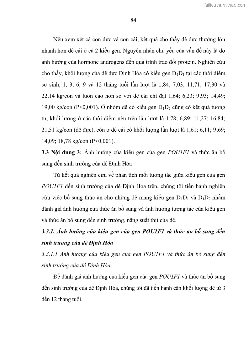 Luận án tiến sĩ chăn nuôi Đặc điểm sinh trưởng và mối tương quan đa hình gen POU1F1 với tính trạng sinh trưởng của dê địa phương Định Hóa - 9 Trang 97