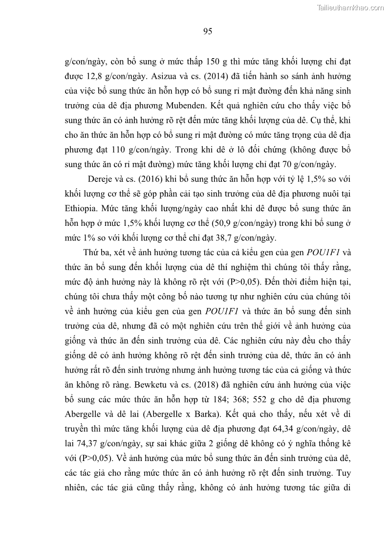 Luận án tiến sĩ chăn nuôi Đặc điểm sinh trưởng và mối tương quan đa hình gen POU1F1 với tính trạng sinh trưởng của dê địa phương Định Hóa - 9 Trang 108