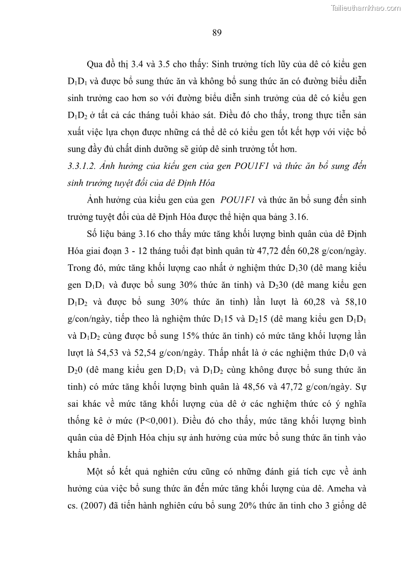 Luận án tiến sĩ chăn nuôi Đặc điểm sinh trưởng và mối tương quan đa hình gen POU1F1 với tính trạng sinh trưởng của dê địa phương Định Hóa - 9 Trang 102