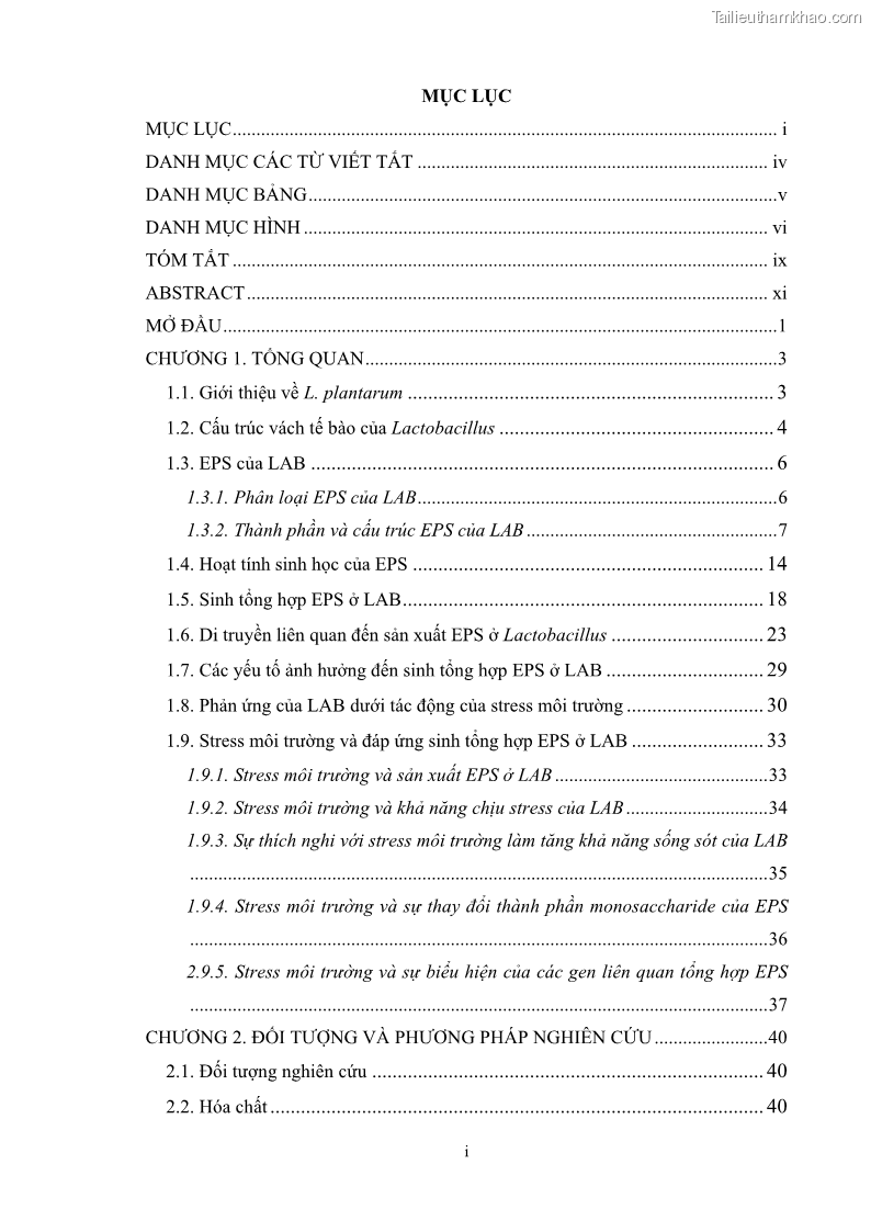 Luận án tiến sĩ công nghệ sinh học Nghiên cứu các điều kiện stress môi trường đến khả năng tổng hợp exopolysaccharides của vi khuẩn Lactobacillus plantarum - 1 Trang 5